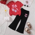 thumbnail image 2 of Toddler Girl Clothes Short Sleeve Cute Print Graphic Top + Flare Leg Pants,L, 2 of 3