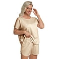 thumbnail image 5 of DAKIMOE Womens Silk Stain Pajamas Set Short Sleeve Soft Sleepwear Top With Shorts Set PJ Loungewear, Champagne, L, 5 of 7