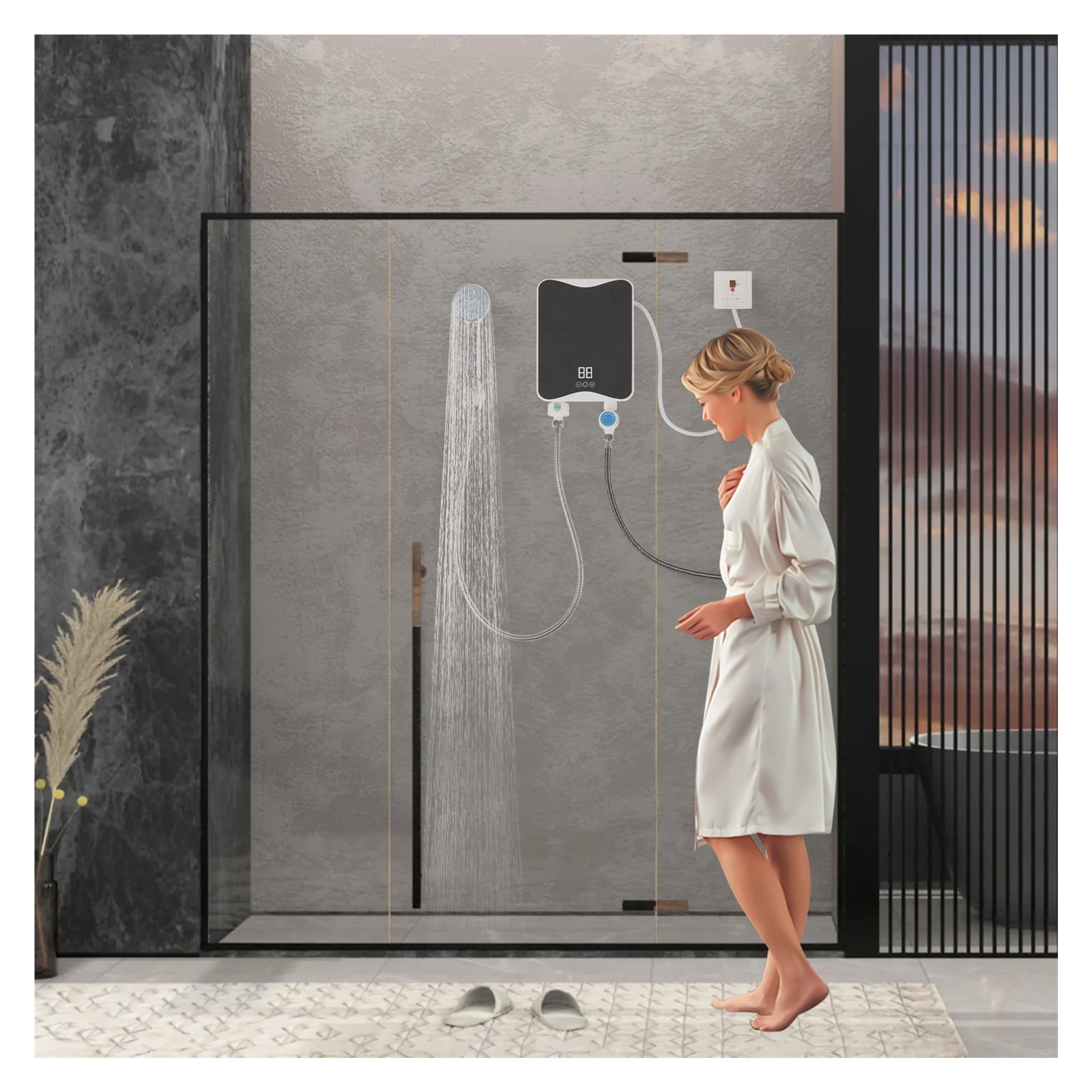 Hot Water Heater 5500W Instant Tankless Thermostat Induction Heater With LED Display Screen Smart Touch Electric Heaters Shower ,Energy Saving