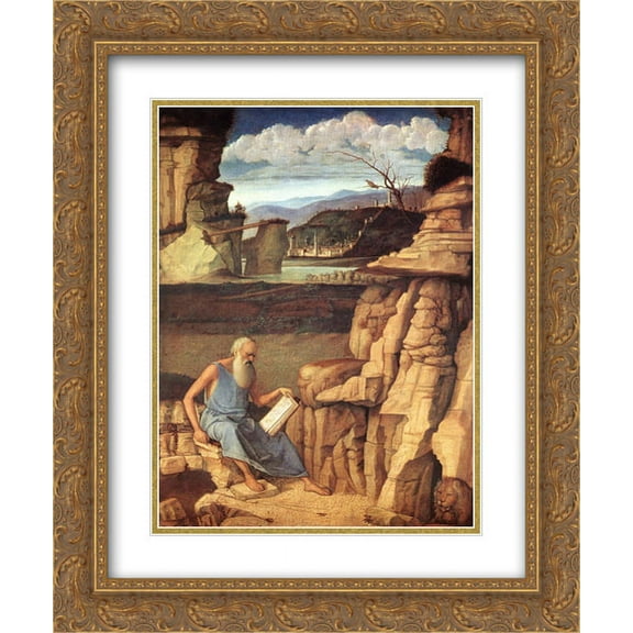 Giovanni Bellini 2x Matted 20x24 Gold Ornate Framed Art Print 'St. Jerome Reading in the Countryside'