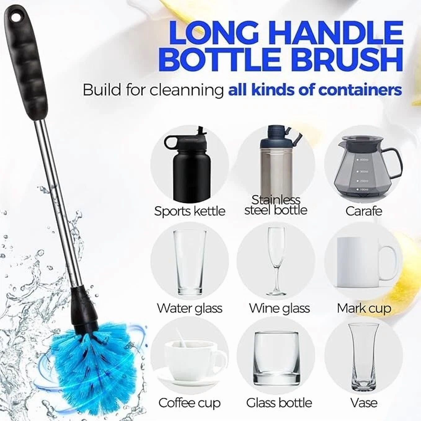 CIRCLE- "Set Of 5 Bottle Brush Cleaners – 14" Long Handle Stainless Steel Brushes"