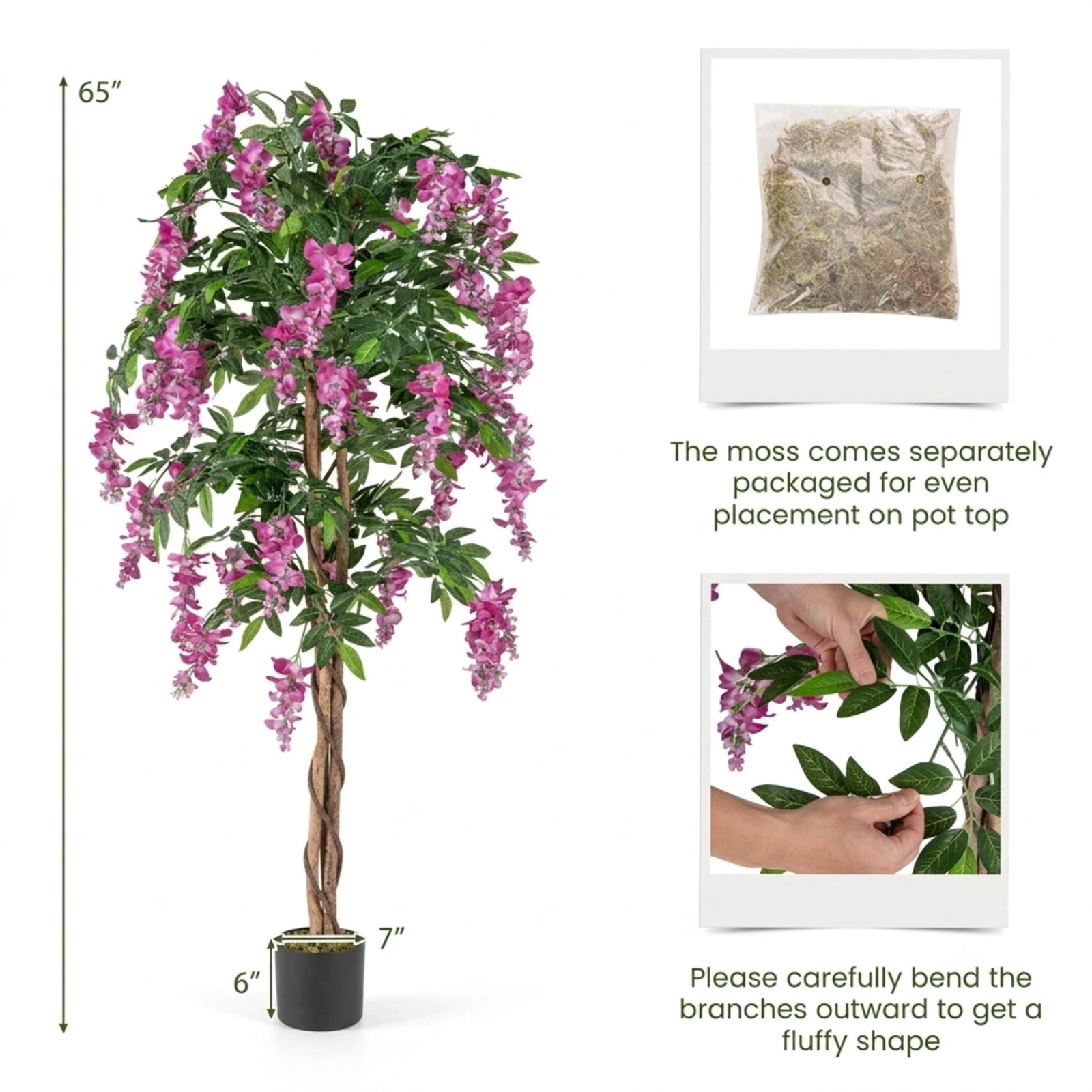 Vebreda Artificial Plant Decor, 5.5 FT Faux Wisteria Plant in Nursery Pot with Blooming Flowers, Vivid and Natural Appearance, Reliable Materials