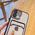 thumbnail image 5 of Plating Wallet for iPhone 12 Case, Bling Glitter Diamond Card Holder Camera Protection Luxury Cover + 2* Screen Protector, Card Slot Case Elegant iPhone 12 Phone Case -Purple, 5 of 12