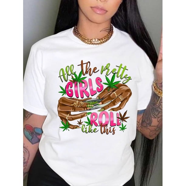 Girls hand & Letter Graphic Print T-Shirt, Crew Neck Short Sleeve T-Shirt, Casual Every Day Tops, Women's Clothing