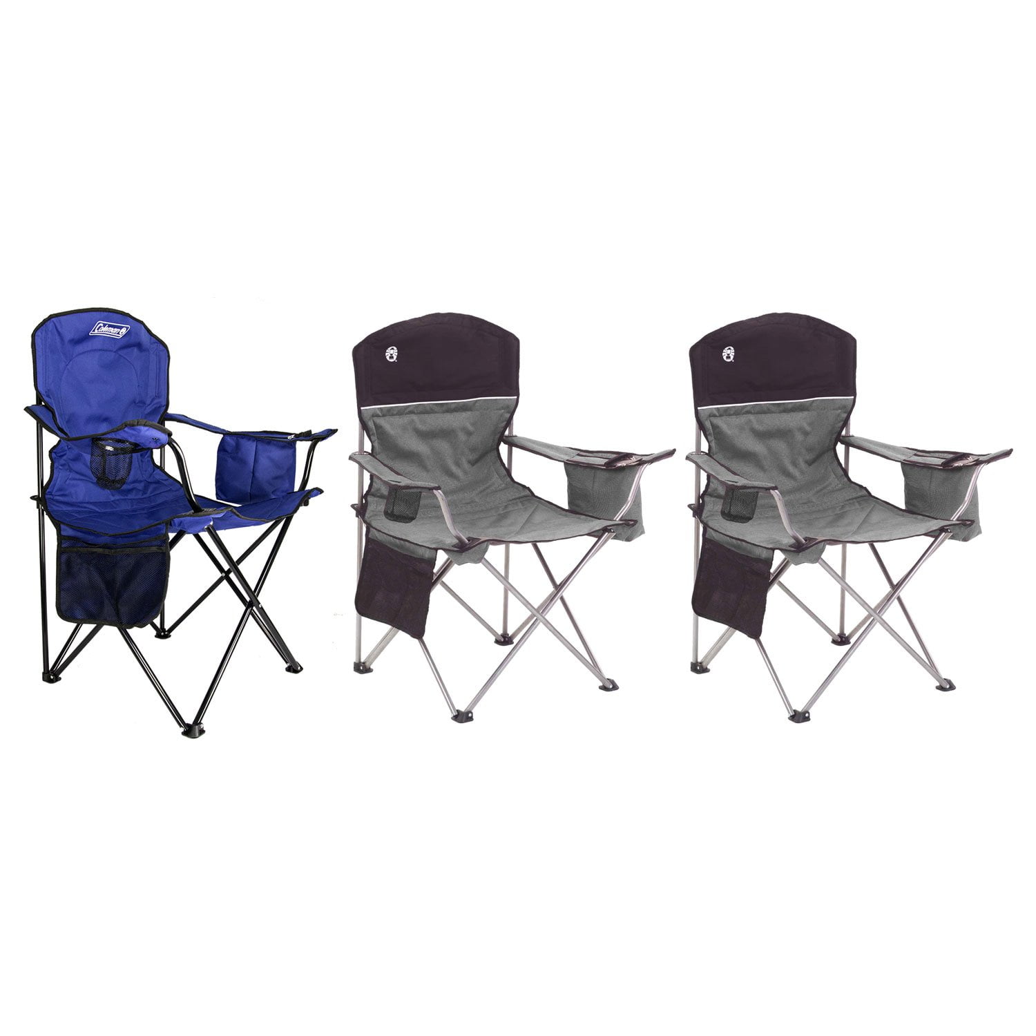 Coleman Folding Lawn Chair with Built In Cooler, Blue w/ Black Chair (2 Pack) - Walmart.com