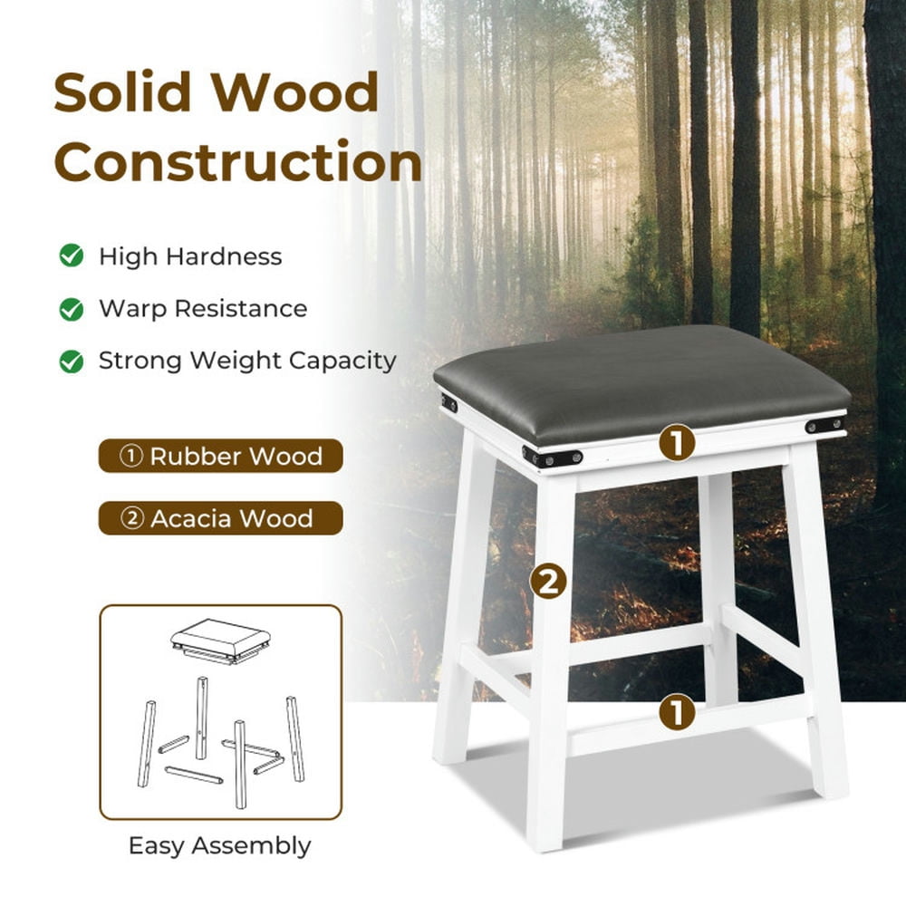 Demi Bonn 24" Set of 2 Bar Stool with Acacia Wood Frame, Modern Kitchen Dining Chair, Gray