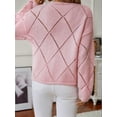 thumbnail image 4 of Womens Crew Neck Crochet Long Sleeve Hollow Out Knit Sweaters Fashion Loose Casual Sequin Pullover Pullovers Pink L, 4 of 8