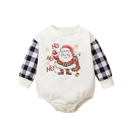 

Glonme Crew Neck for Bodysuit Newborn Cute Home Christmas Romper Casual Santa Claus Print Xmas Jumpsuit White 70cm