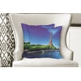 thumbnail image 4 of Ambesonne Eiffel Tower Throw Pillow Cover 2 Pack, Eiffel at Sunrise, 18", Navy Blue Green Cream, 4 of 6