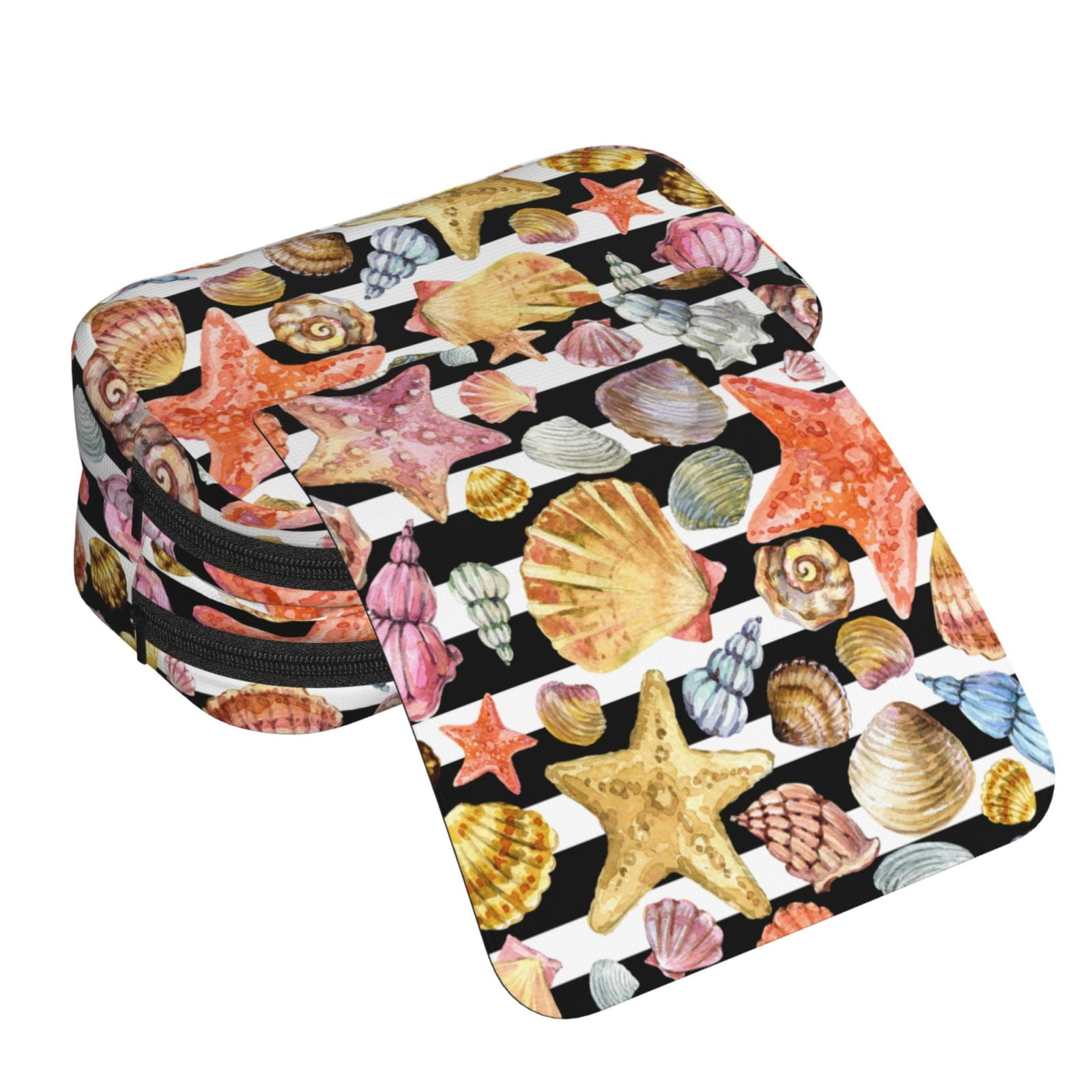 Rateoe Sea Shell Pattern Double Clamshell Pen Case, Storage Organizer with Two Zipper Compartments– Holds Up to 50 Pencils & Pens