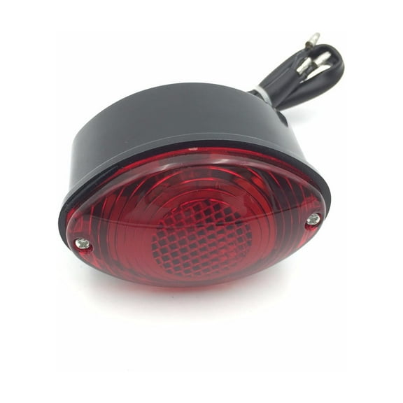 HTT Motorcycle Black Custom Oval-shaped LED Tail Brake Light Red Lens Integrated License Plate Lamp Fit Bobber Chopper Cruiser Street Bike Honda Kawasaki Suzuki Yamaha