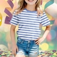thumbnail image 2 of ZXLBBD Boys Carnival Striped Short Sleeve T Shirt Colorful Party Graphic for Kids Cozy Tee Tops Versatile Casual School Wear, 2 of 4