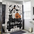 thumbnail image 4 of Halloween Shower Curtain - Water Repellent Fabric Shower Curtains Washable, Funny Ghost Pumpkins Black Cat Truck Wooden Decorative Polyester Cloth Bathroom Curtains Modern Bath Decor 36"x72", 4 of 8