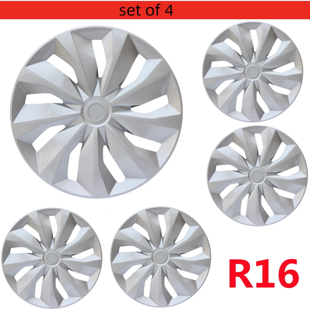 (4-Pack) Premium 16" Silver Wheel Rim Cover Hubcaps OEM Style Replacement Snap On Car Truck SUV Hub Cap - 16 Inch Set