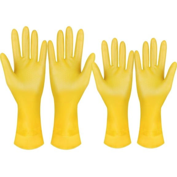 O2frepak 2 Pairs Yellow Gloves Reusable Household Rubber Dishwashing gloves Long Sleeves Kitchen Cleaning
