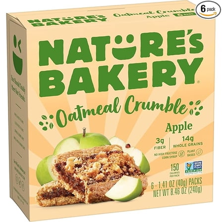 1x Nature's Bakery Oatmeal Crumble Apple Bars, 1.41 Oz, 6 Ct