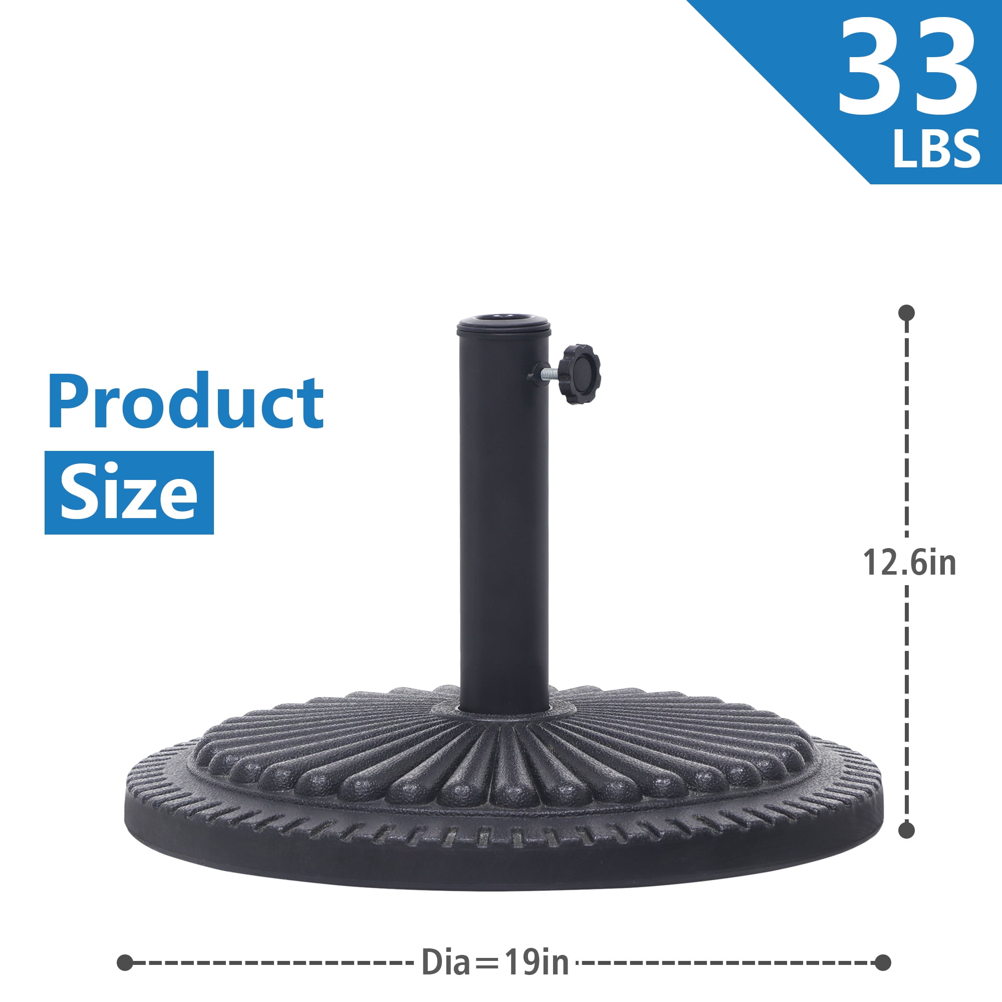 Abble 33 lbs. Heavy Duty Patio Umbrella Base Outdoor Market Umbrella Stand in Black