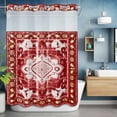 thumbnail image 6 of No Hook Shower Curtain with Snap in Liner, Ethnic Geometric Red Floral Waterproof Bath Curtain Double Layers with See Through Top Window, Abstract Vintage Tribal Hotel Shower Curtains 72x84in, 6 of 9