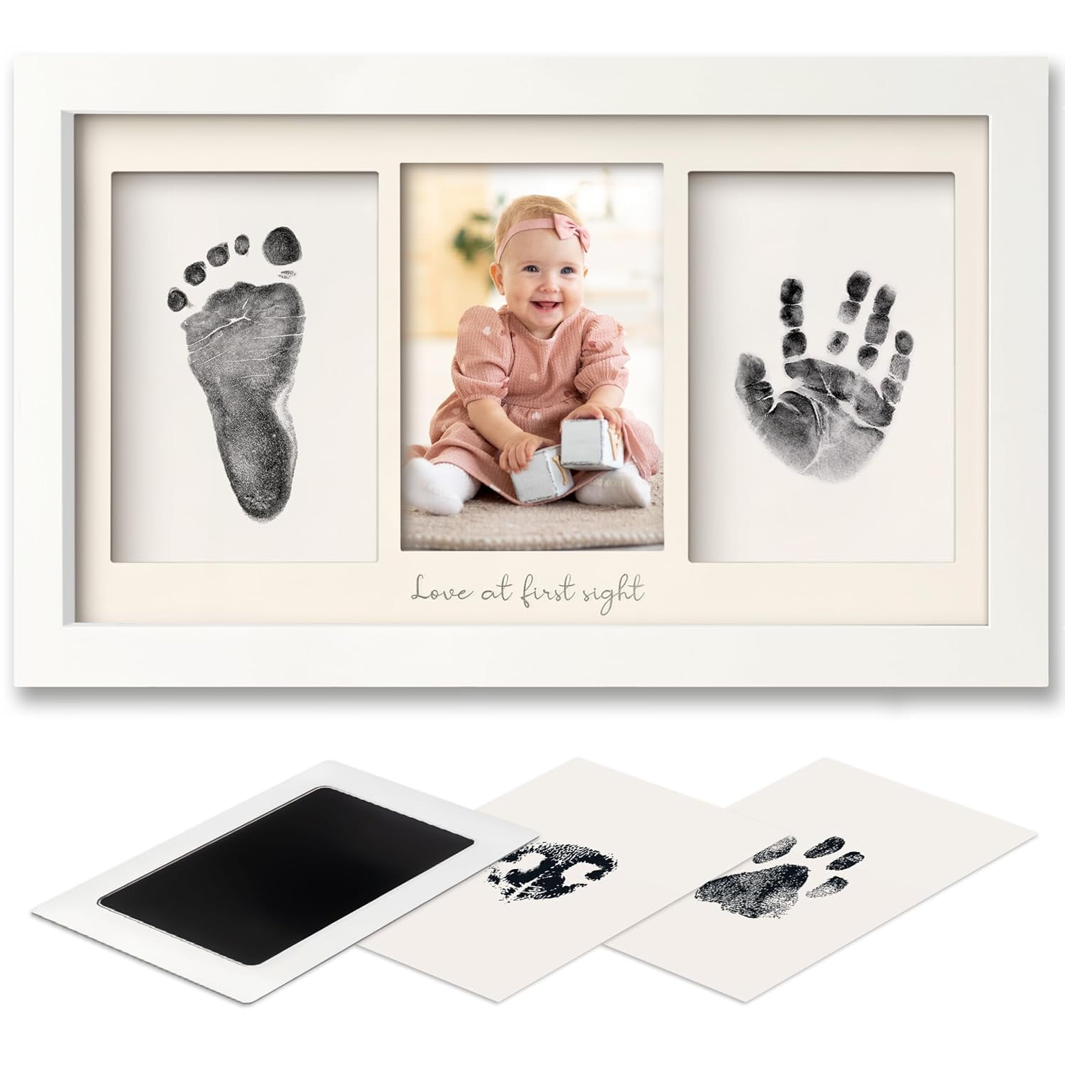 Inkless Hand and Footprint Kit, Boy, Girl, Newborn Keepsake - No Mess Ink Pad for Baby Handprint,Clean Touch Paw Print Kit for Dog Picture Frame,Personalized Baby Christmas Shower Gifts(White)