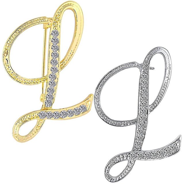 2 broches con letras, broche chapado en oro y plata con diamantes de imitación iniciales para mujeres y niñas, manualidades A-z