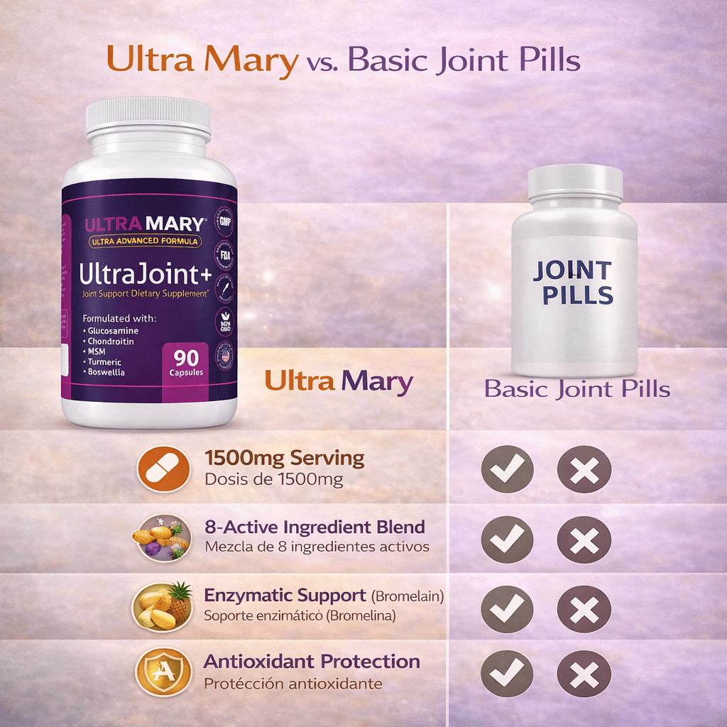 Ultra Mary Advanced Joint Formula, 90 Caps-1500mg Per Serving(ARTICULACIONES) - Glucosamine, Chondroitin, MSM,Indian Frankincense,Turmeric & Bromelain Complex - Support for Cartilage, Mobility & Flex