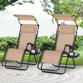 thumbnail image 2 of Outsunny Chaise Longue Pliable 2 Pcs avec Auvent Pare-Soleil, Beige, 2 of 10