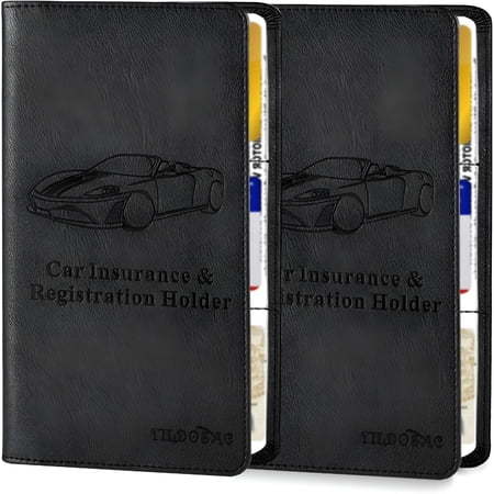 RIONIMA 2Pack Leather Car Registration and Insurance Card Holder,Car Document Holder for Cards License with Magnetic Shut(Black)