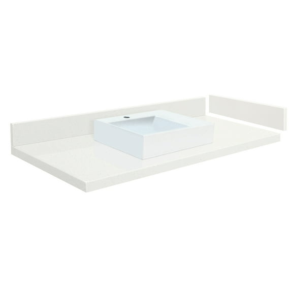 Transolid VT42.75x22-1RV-3A-A-W-1 42.75 in. D Quartz Vessel Vanity Top with Single Hole and Rectangular Vessel Sink, Milan White