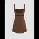 thumbnail image 5 of Vestido Corto Ajustado con Escote Cuadrado y Fruncido para Mujer, Ideal para Salir, Fiestas de Verano y Discotecas Marrón Oscuro S, 5 of 10