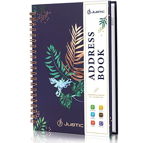 JUBTIC Hardcover Address Book with Alphabetical Tabs, Spiral Bound Address Book with Refillable