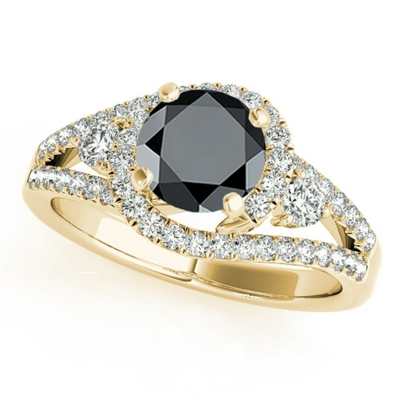 Aonejewelry 1.75 Ct. Halo Black Diamond Engagement Ring In 14k Yellow Gold