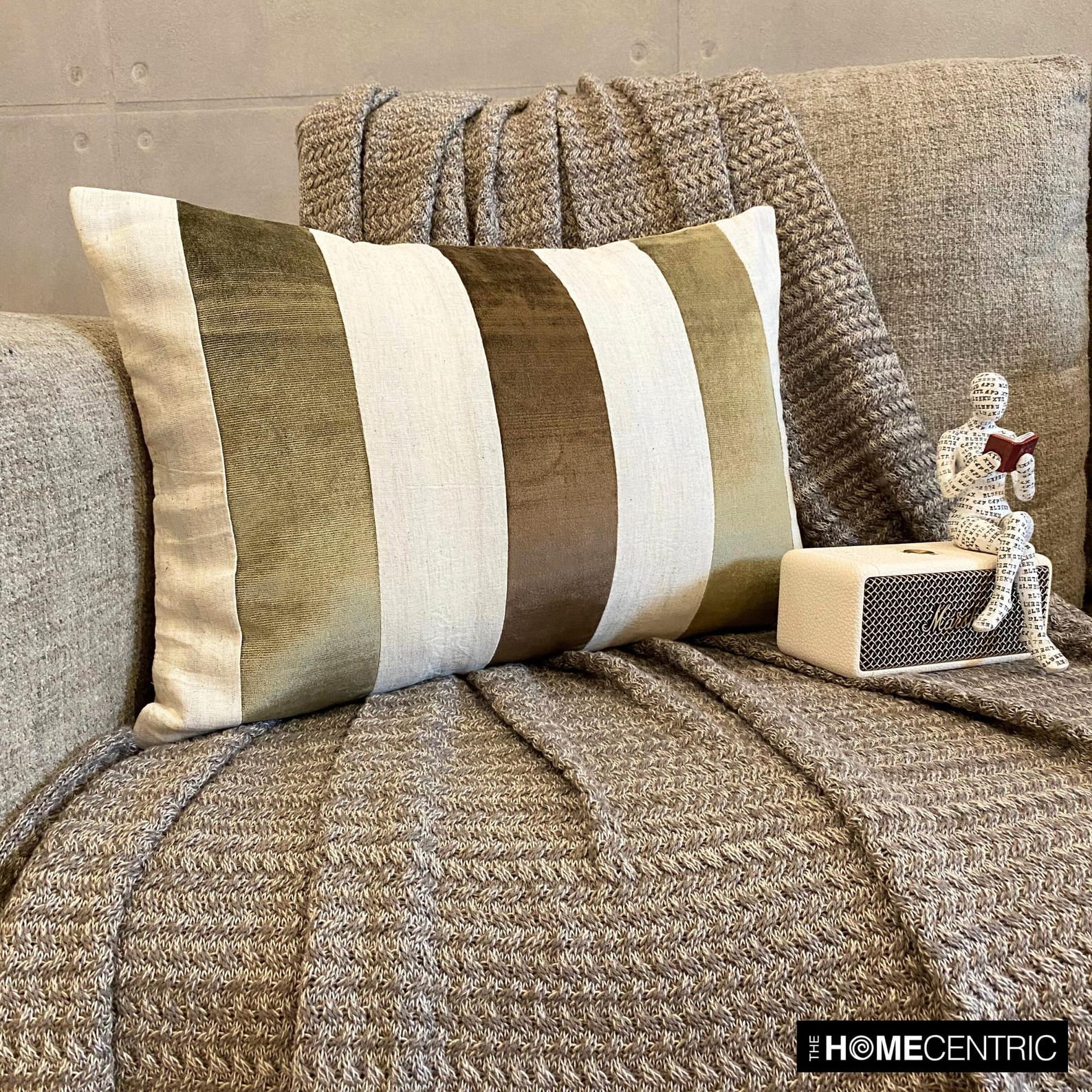 The HomeCentric Decorative Lumbar Pillow Cover Brown 12"x14" (30x35 cm) Velvet Patchwork, Velvet, Striped Oblong Pillow Cover For Sofa, Couch, Bed, Patio And outdoor, Patchwork Modern - Swathe Earthy