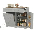 thumbnail image 1 of Gymax Tilt Out Trash Can Cabinet w/ Outlets 2 Drawers Adjustable Shelf Anti-Tipping Kit Gray & Walnut, 1 of 10