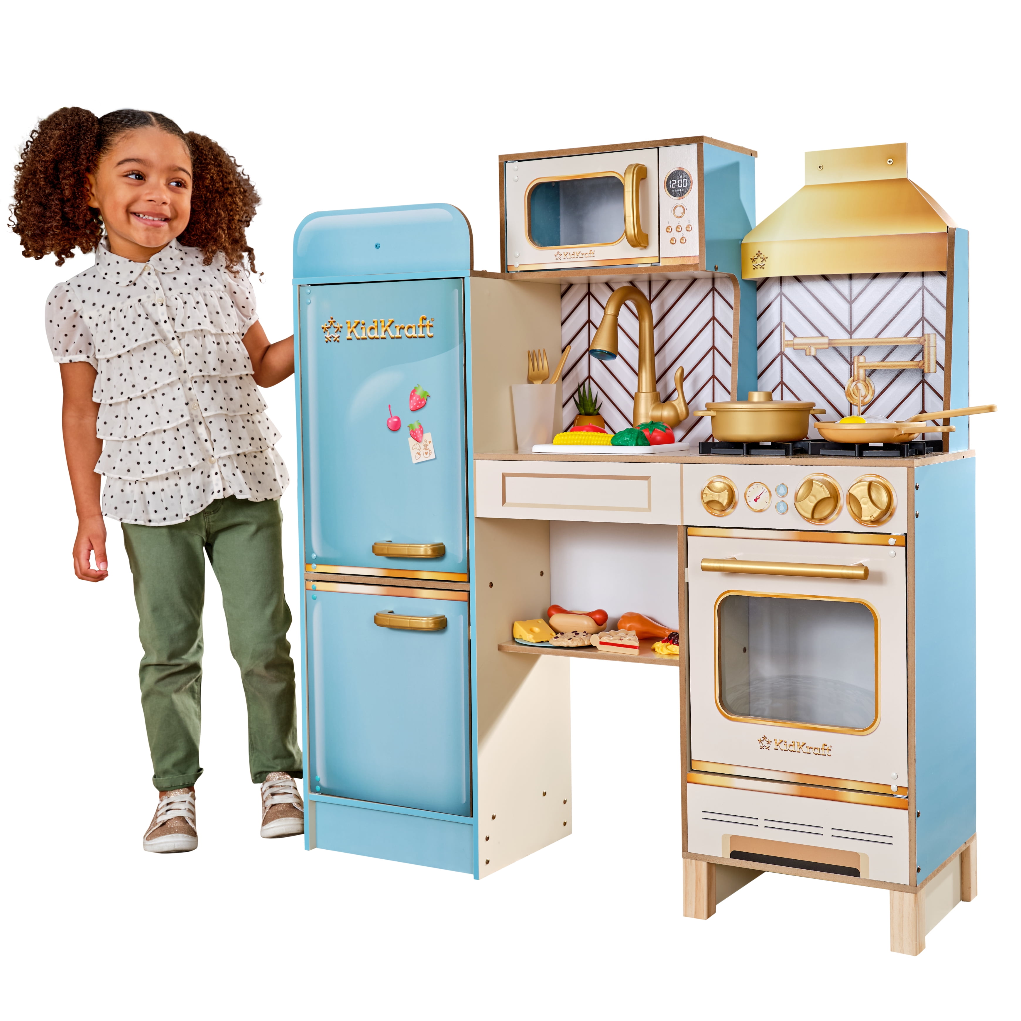 KidKraft Homestyle 2 Piece Wooden Vintage Play Kitchen Set with Refrigerator Dryer and Laundry Basket Walmart