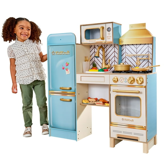 KidKraft Retro Cool Wooden Play Kitchen with Lights, Sounds and 20 Accessories