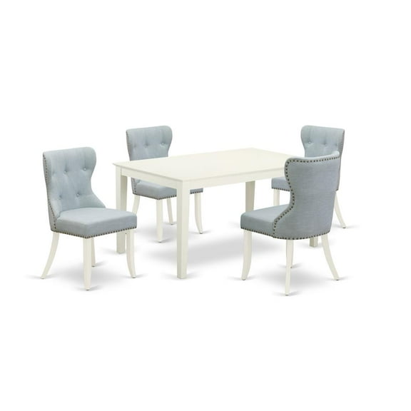 East West Furniture Capri 5-piece Wood Dining Table Set in Linen White