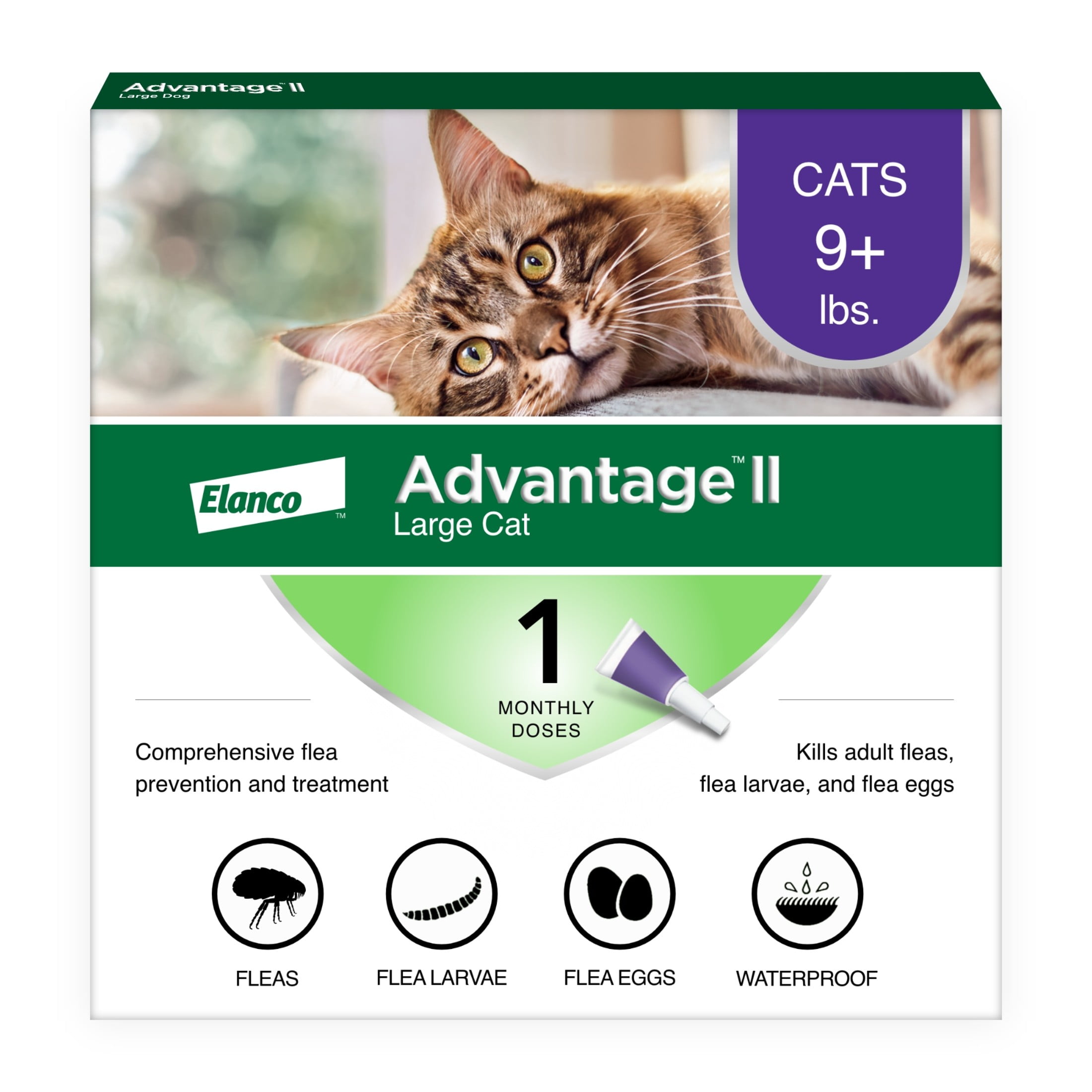 (3 pack) Advantage II Vet-Recommended Flea Prevention for Large Cats 9 lbs+, 1-Monthly Treatment