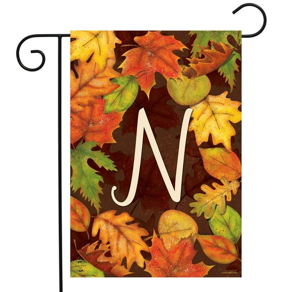 Briarwood Lane Fall Leaves Monogram Letter N Garden Flag