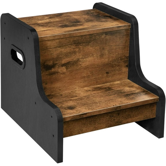 Step Stool for Kids, Two Step Toddler's Stool, Kids Potty Training Stool with Handles, Non-Slip Pads for Safety, Easy to Move, for Sink, Bathroom, Bedroom, Rustic Brown BF01JD01G1