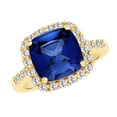 thumbnail image 2 of AFFY Cushion Cut Simulated Blue Sapphire & White Natural Diamond Solitaire Ring In 10k Yellow Gold , Ring Size-4, 2 of 2