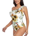 thumbnail image 3 of Yiaed Sunflowers Leaves And Birds Print Women One Piece Swimsuits Tummy Control One Shoulder Bathing Suits Pattern Ruffle Swimwear-Medium, 3 of 8