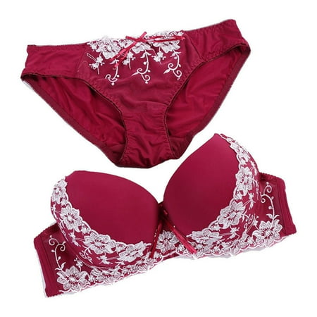 

Lingerie Sets Comfort Permeable Support Lace Breathable High Quality Lining Bra For Woman Wine Red 40d