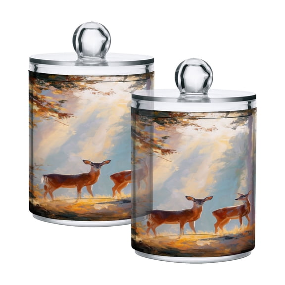 Two Deer in Forest Translucent Plastic Cans Storage Canisters with Lid Set of 2
