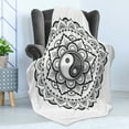 thumbnail image 4 of Black and White Soft Flannel Fleece Blanket, Mandala Flower Petals Composition with Harmonious Nature Themed Motif, Cozy Plush for Indoor and Outdoor Use, 60" x 80", Black and White, by Ambesonne, 4 of 5