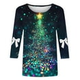 thumbnail image 5 of MaFYtyTPR Women's Christmas 3/4 Sleeve Tops Fashion Festival Printed Bow Round Neck Three Quarter Sleeve Loose T-shirt Plus Size Green XXXL, 5 of 5