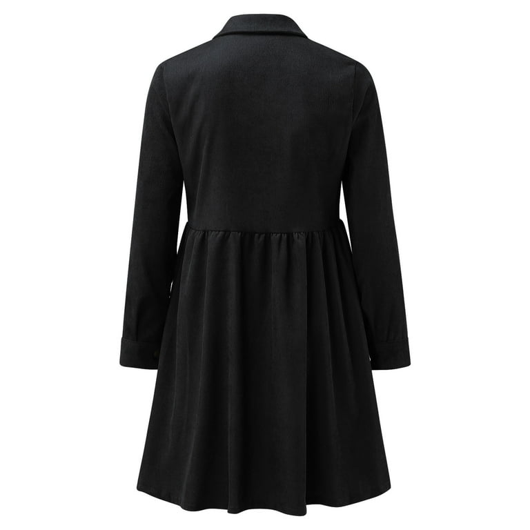 Msjuheg Long Sleeve Dress Black Dress Women'S Long Sleeved Single Breasted Shirt Corduroy Dress Long Skirt Fall Dress Black 2Xl