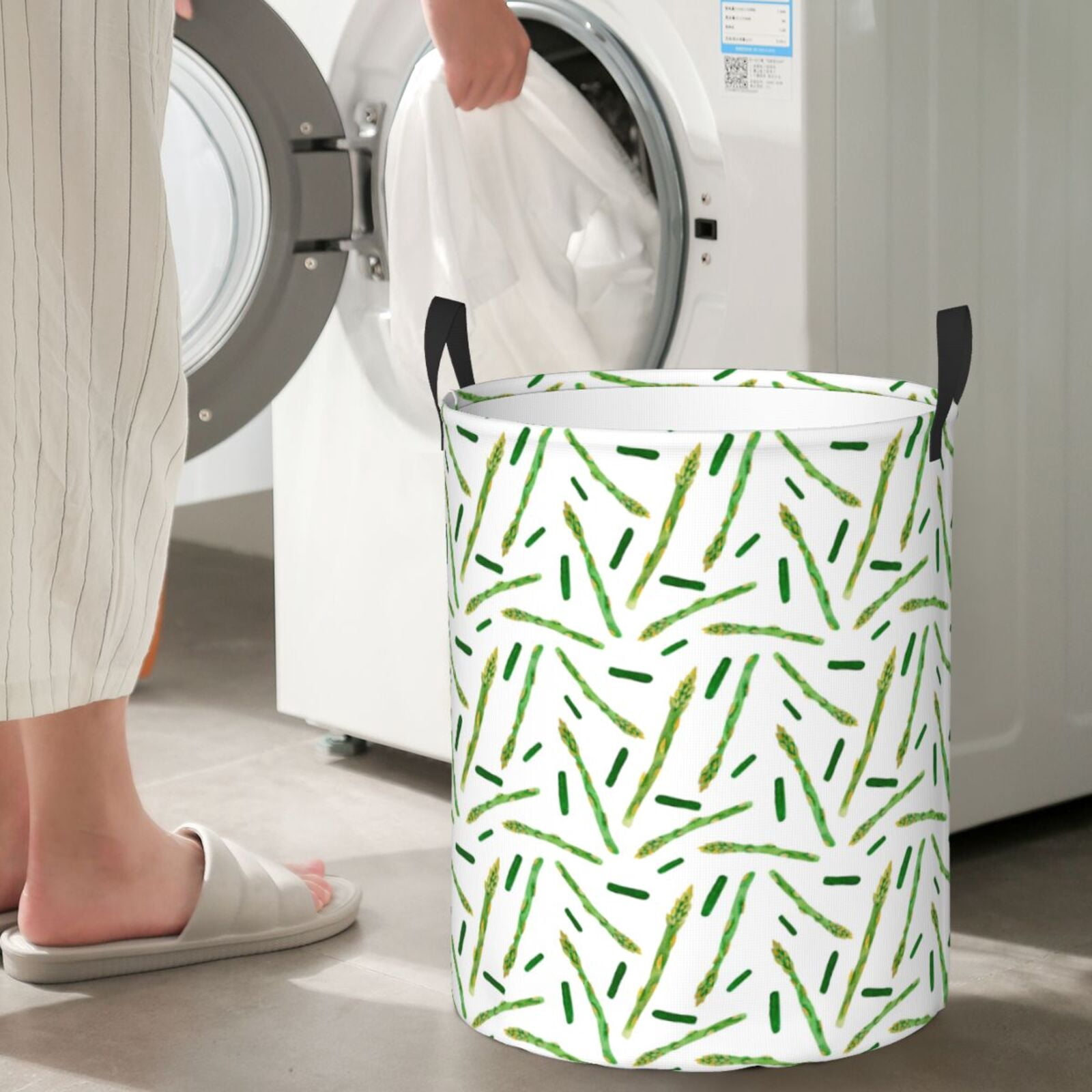 Large Laundry Basket with Handles - Asparagus Print cucumber Kids Baby Dirty Clothes Laundry Hamper for Bedroom Aesthetic