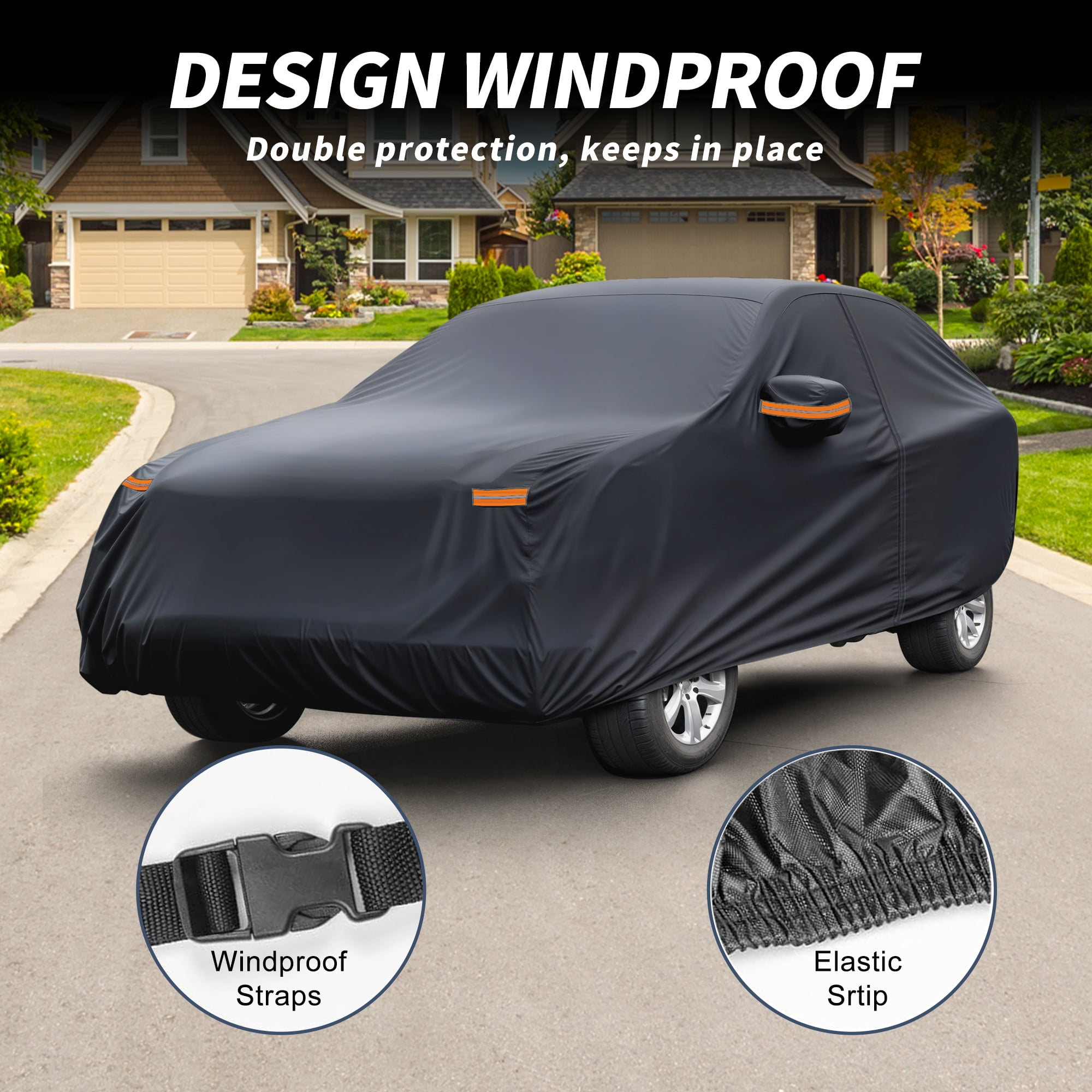 Unique Bargains Full Car Cover Black for Hyundai Tucson 187.01"x73.23"x59.06"