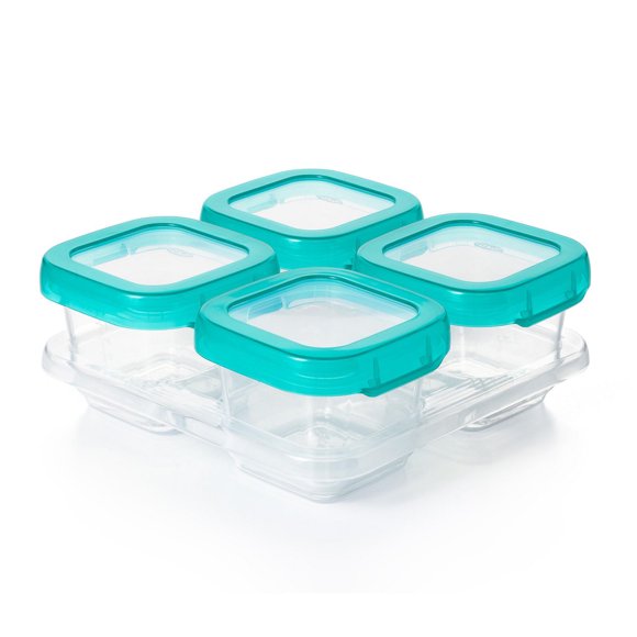 OXO Tot - Baby Blocks - Containers - Airtight, Watertight, Leakproof - Clear Lids & Bodies - Measurement Markings - Stackable Freezing Trays - Safe Storage for Spill-Free Outings - - For I