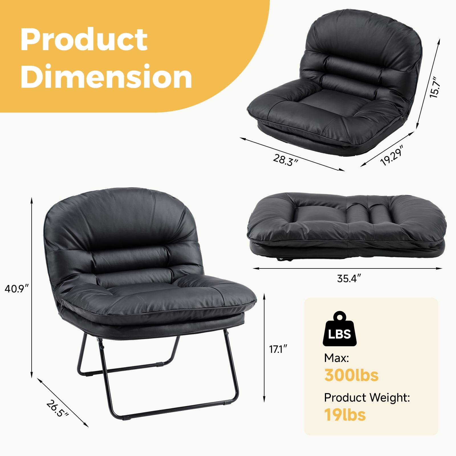 Gianna Foldable Living Room Chair, Portable Multi-Functional Floor Chair for Gaming, Reading, Lounging & Meditation, Ideal for Living Rooms, Bedrooms & Camping